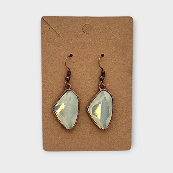 White Moonglow Style Drop Earrings – Copper Tone Dangle - Picture 4 of 8